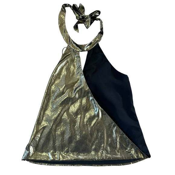 💙 3/$20 Artelier Nicole Miller Gold & Black Halter Top - Size P Extra Small - Picture 5 of 14